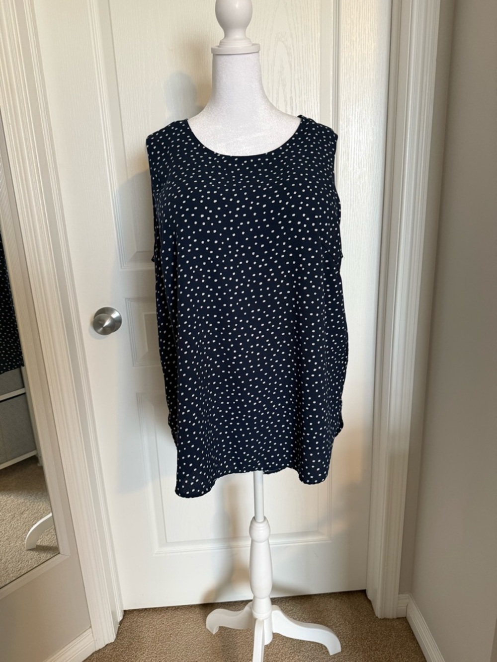 Sleeveless Navy Polka Dot Tunic Tank Top